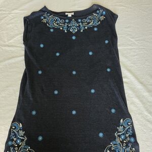 J. Jill Dark Blue Top with Turquoise Floral Accents